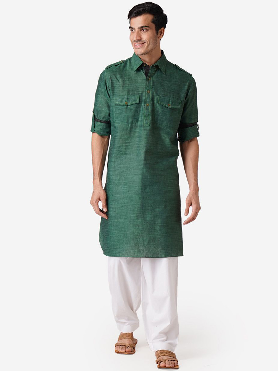ZOIS Shirt Collar Pure Cotton Pathani Kurta With Churidar