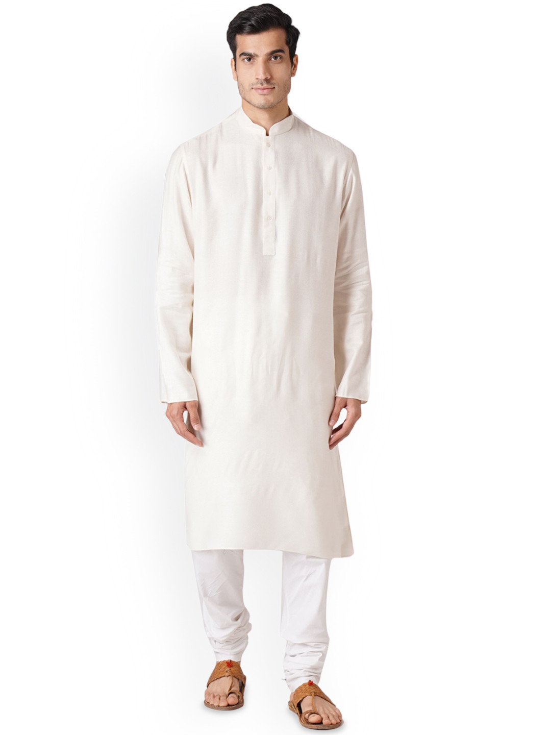 ZOIS Self Design Mandarin Collar Pure Cotton Straight Kurta with Churidar