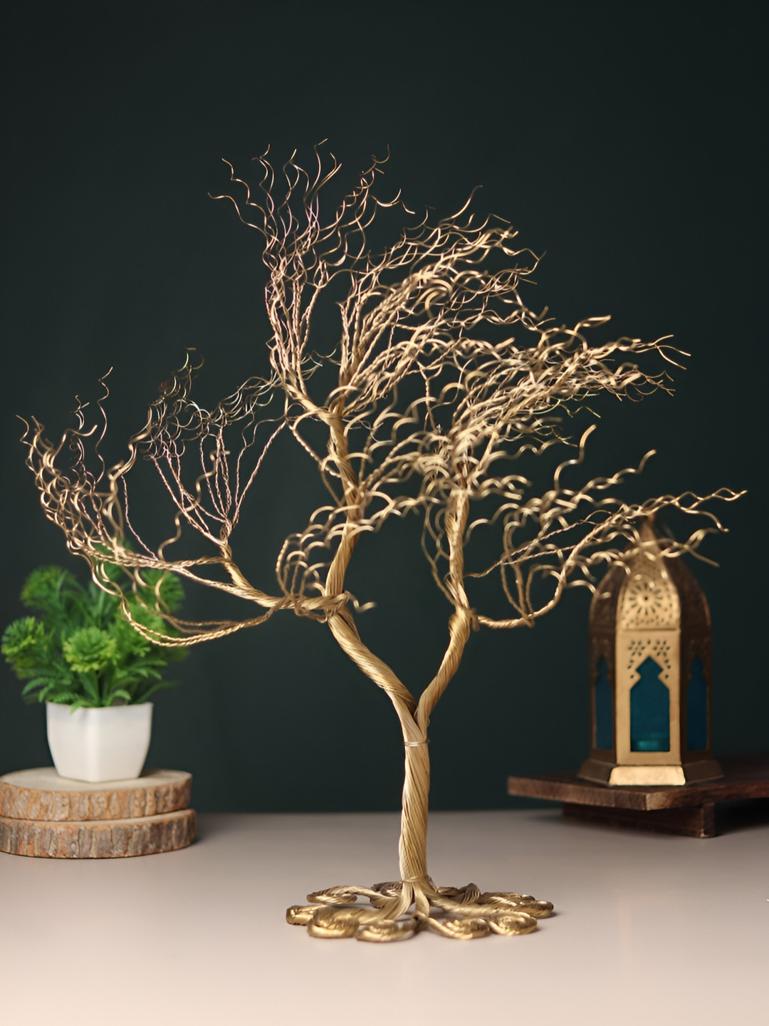 Decor de Maison Breezy Branches Tree Gold Metal Metallic Living Room Small Showpiece - 11.8 Inches