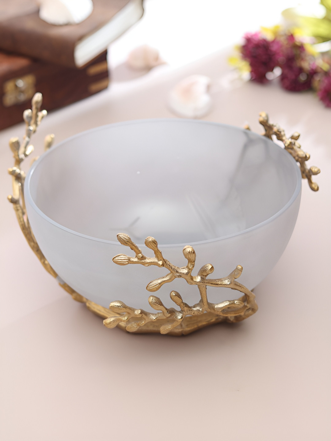 Decor de Maison Grey &  Gold Toned Glass Decorative Bowls With Metal Base
