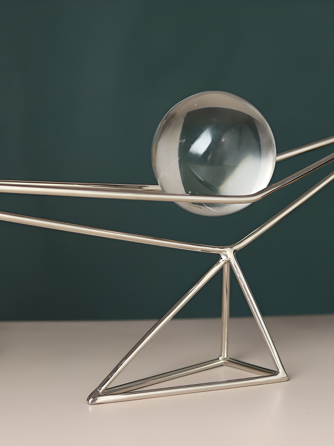 Decor de Maison Orb'S Triangular Nexus Silver Metal Metallic Living Room Set of 2 Small Showpieces - 5.9 Inches