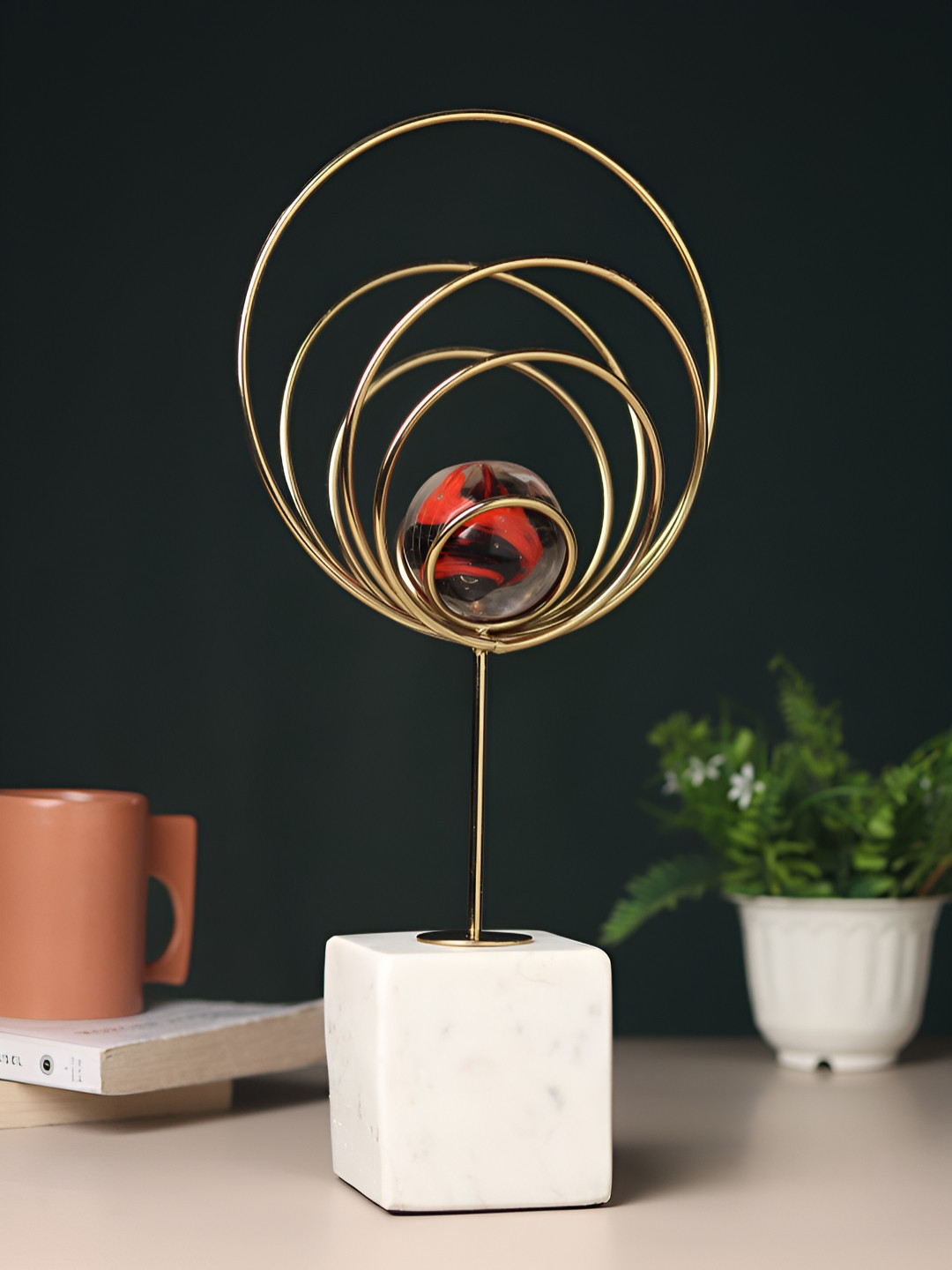 Decor de Maison Aurora Rings Gold Metal Metallic Living Room Medium Showpiece - 14.2 Inches