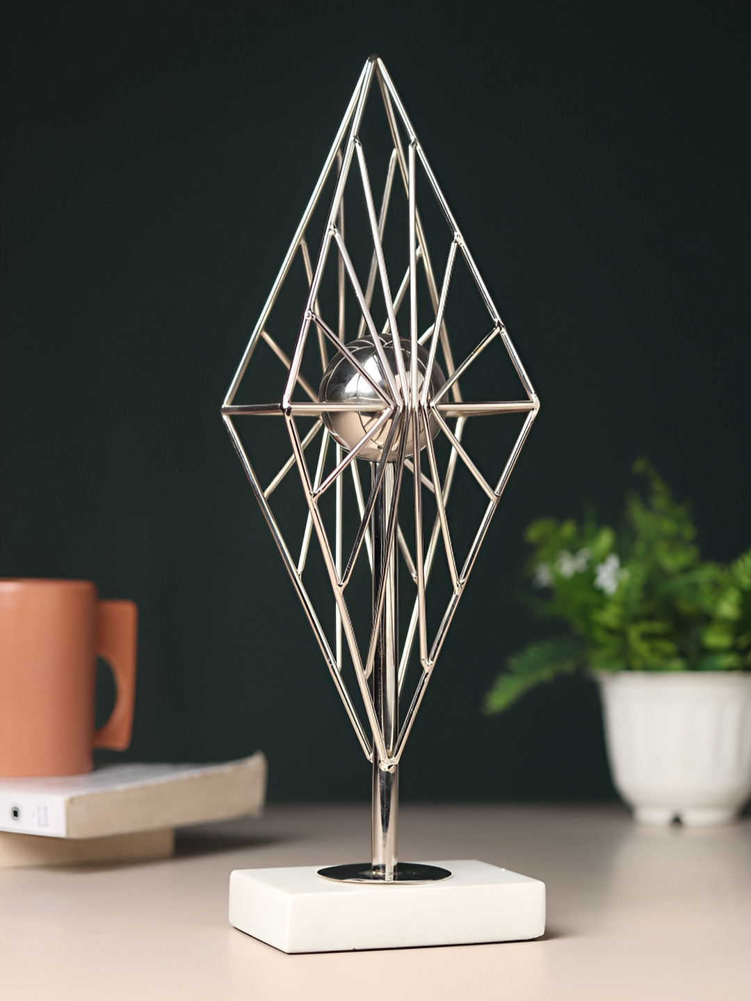 Decor de Maison Diamond Prism Silver Metal Metallic Living Room Medium Showpiece - 13.4 Inches