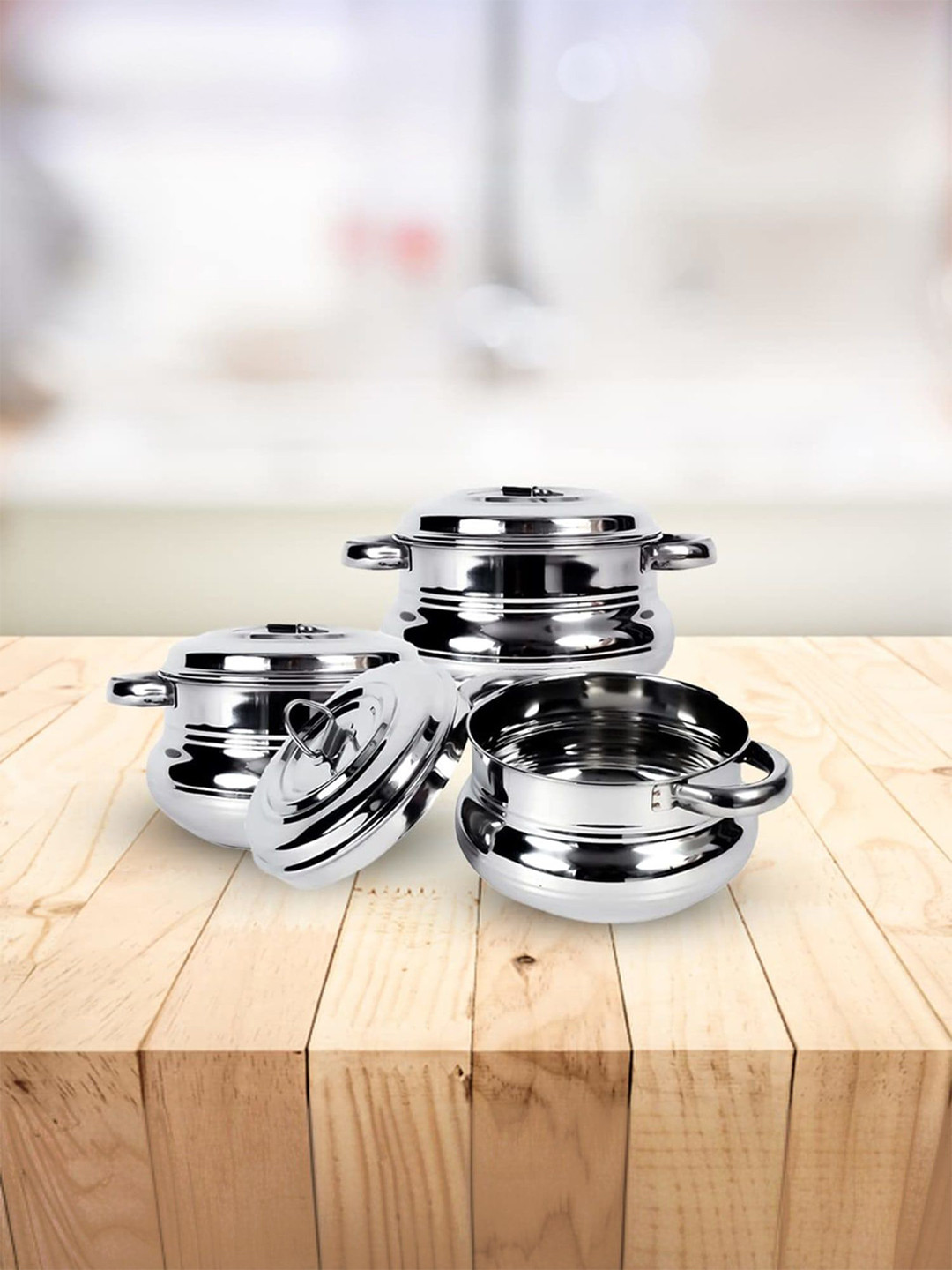 Kuber Industries Silver Toned 3 Pieces Dishwasher Safe Cook and Serve Casserole