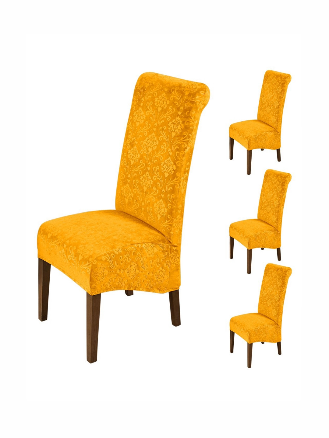 HOKIPO Yellow 4 Pieces Stretchable Velvet Long Back Chair Covers
