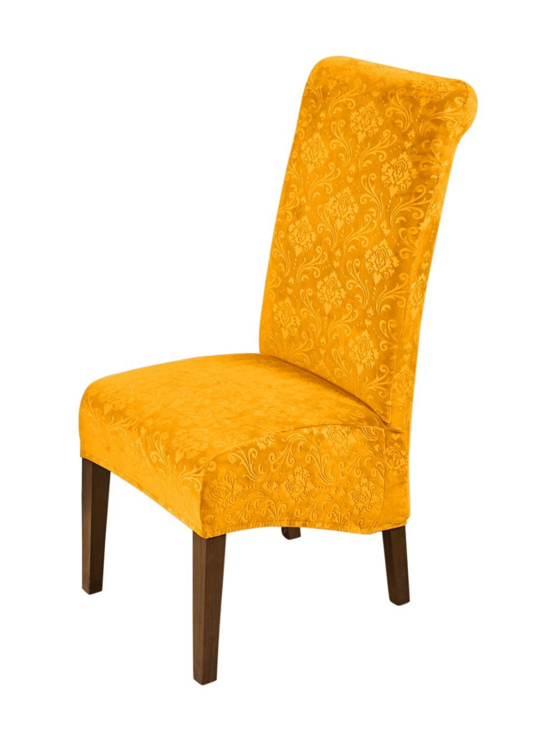HOKIPO Yellow Stretchable Velvet Long Back Chair Covers