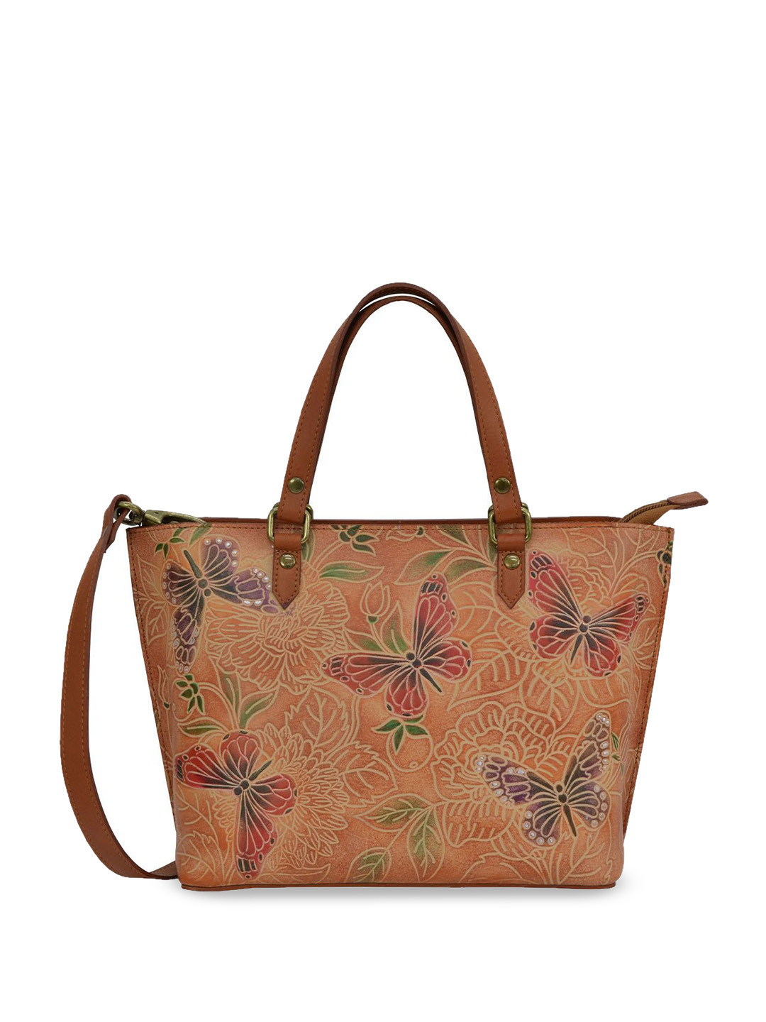 Anuschka Women's Tooled Butterfly Multi Hand Painted Leather Medium Tote
