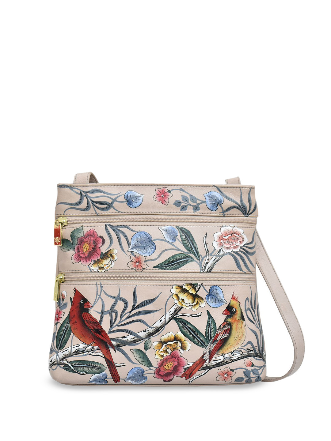 Anuschka Women Cardinal Family Hand painted Leather Medium Crossbody
