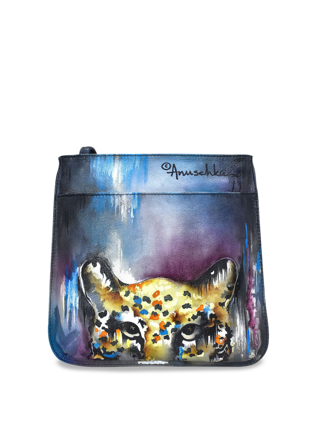Anuschka Women's Abstract Leopard Hand Painted Leather Slim Crossbody With Front Zip