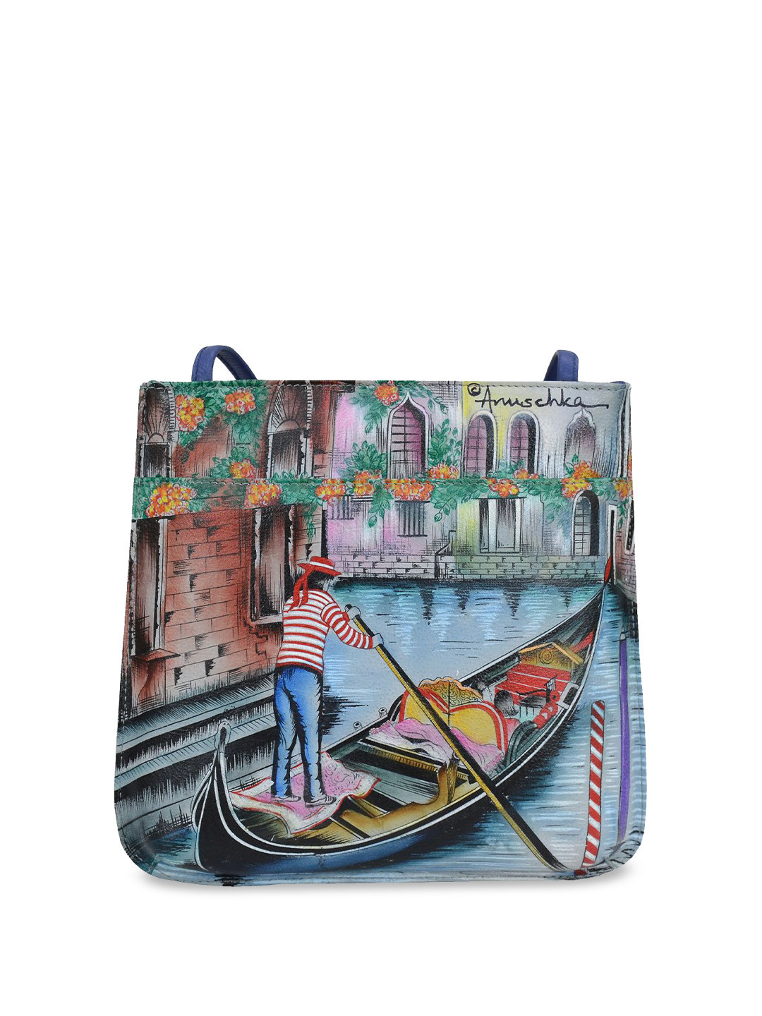 Anuschka Women Venetian Story Hand Painted Leather Slim Crossbody With Front Zip