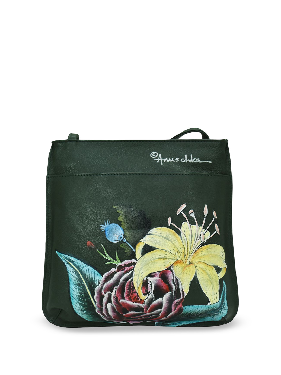 Anuschka Women's Vintage Floral Hand Painted Leather Slim Crossbody With Front Zip