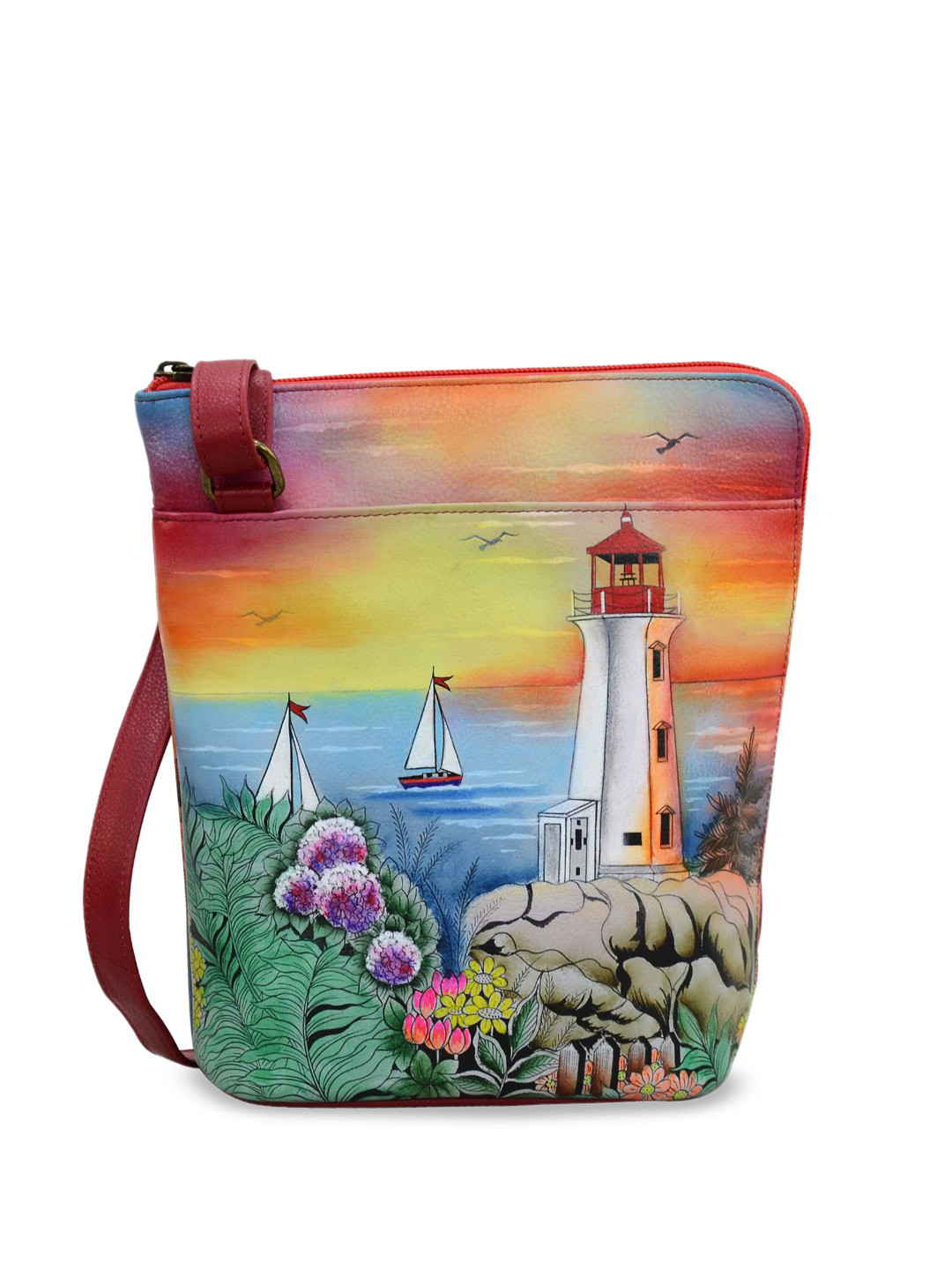 Anuschka Guiding Light Hand Painted Leather Organizer Crossbody Bag with Side Zipper
