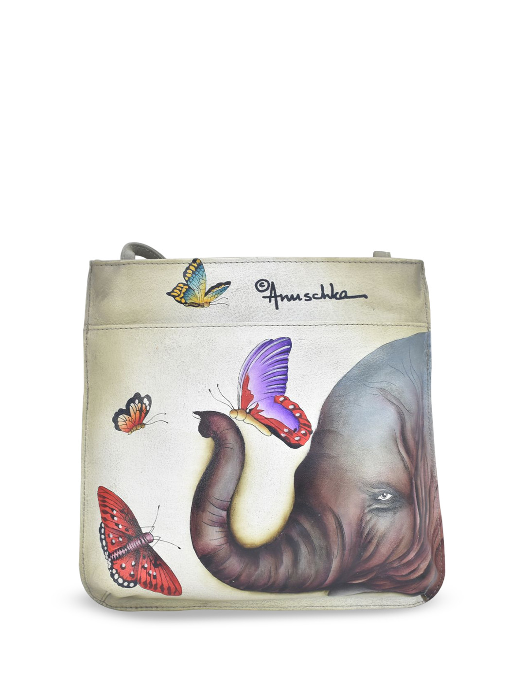 Anuschka Women's Gentle Giant Hand Painted Leather Slim Crossbody With Front Zip