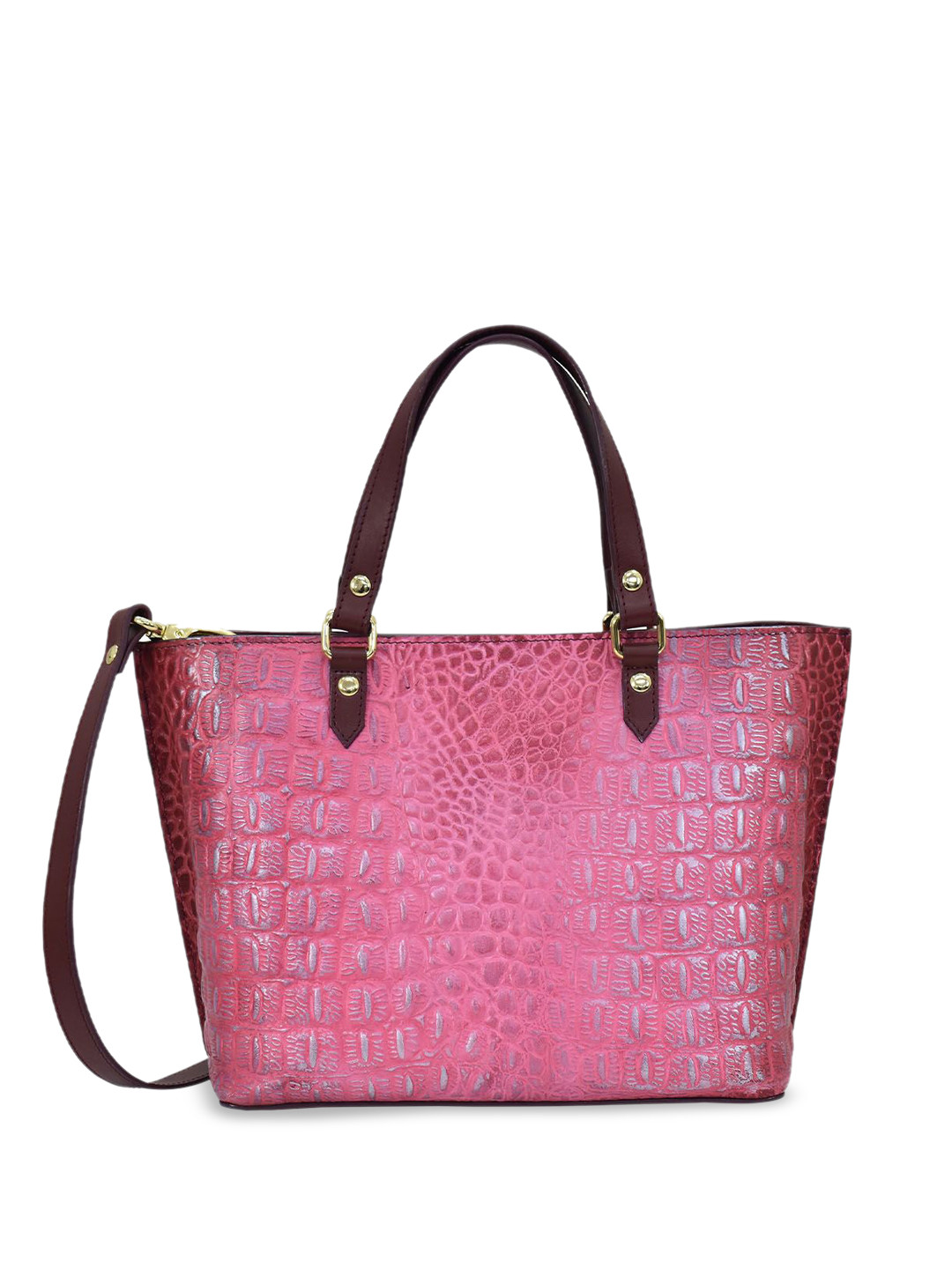 Anuschka Women Croc Embossed Berry Hand Painted Leather Medium Tote