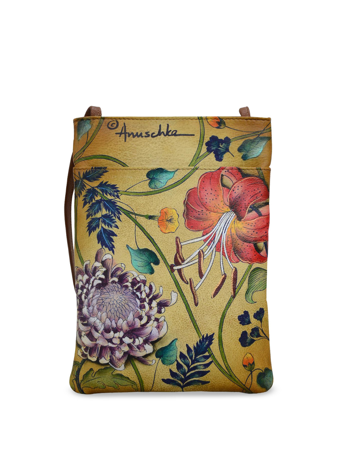 Anuschka Hand Painted Caribbean Garden Leather Mini Double Zip Travel Crossbody