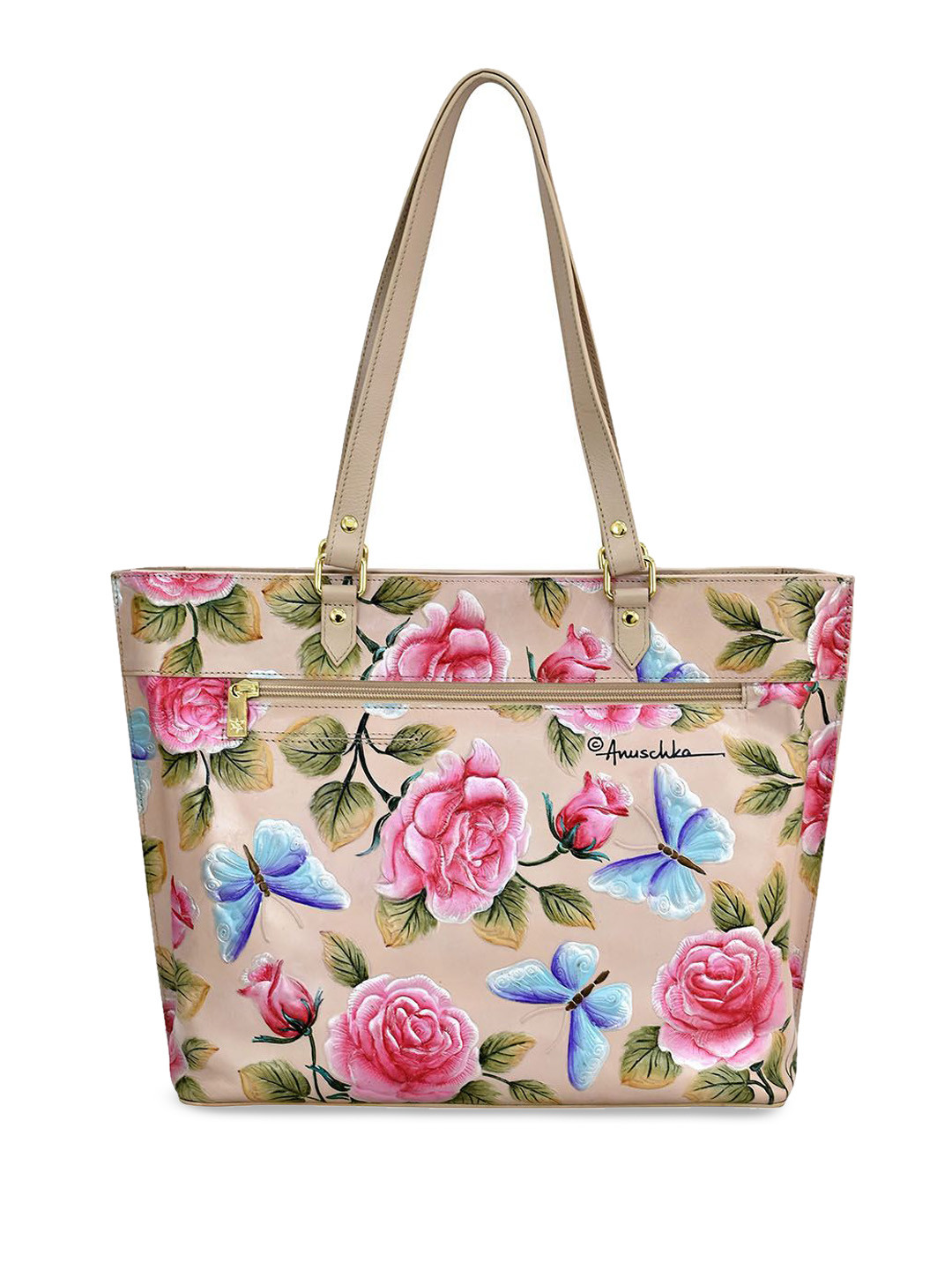 Anuschka Women's Tooled Rose Almond Handpainted Leather Large Tote