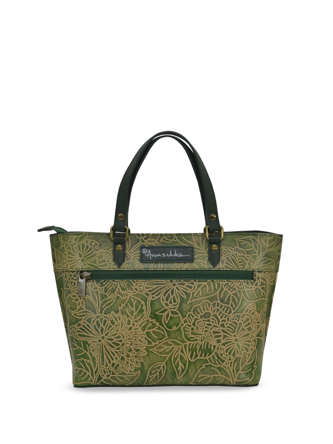 Anuschka Women Tooled Butterfly Jade Hand Painted Leather Medium Tote