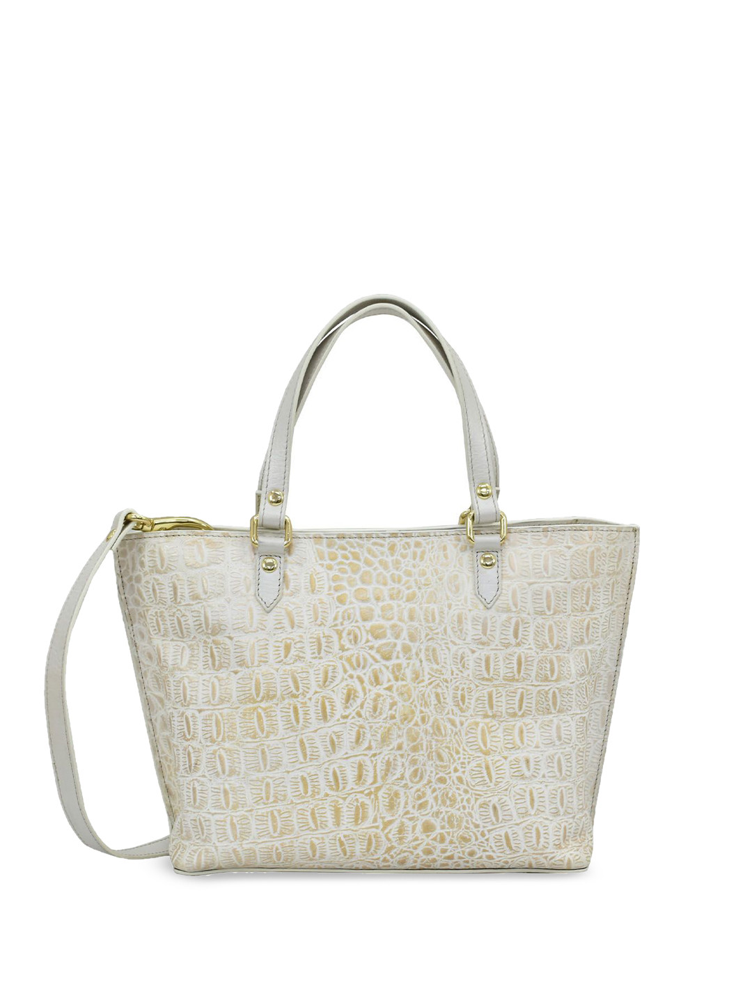 Anuschka Women's Croc Embossed Cream Gold Hand Painted Leather Medium Tote