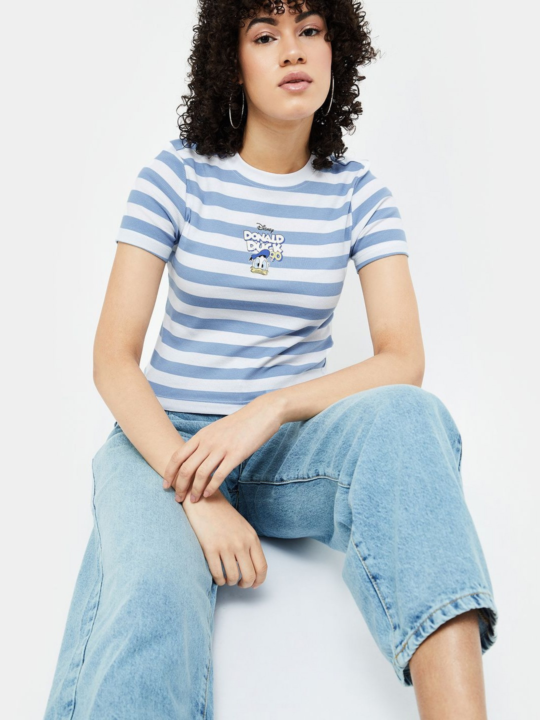 Ginger by Lifestyle Women Donald Duck Striped Applique T-shirt