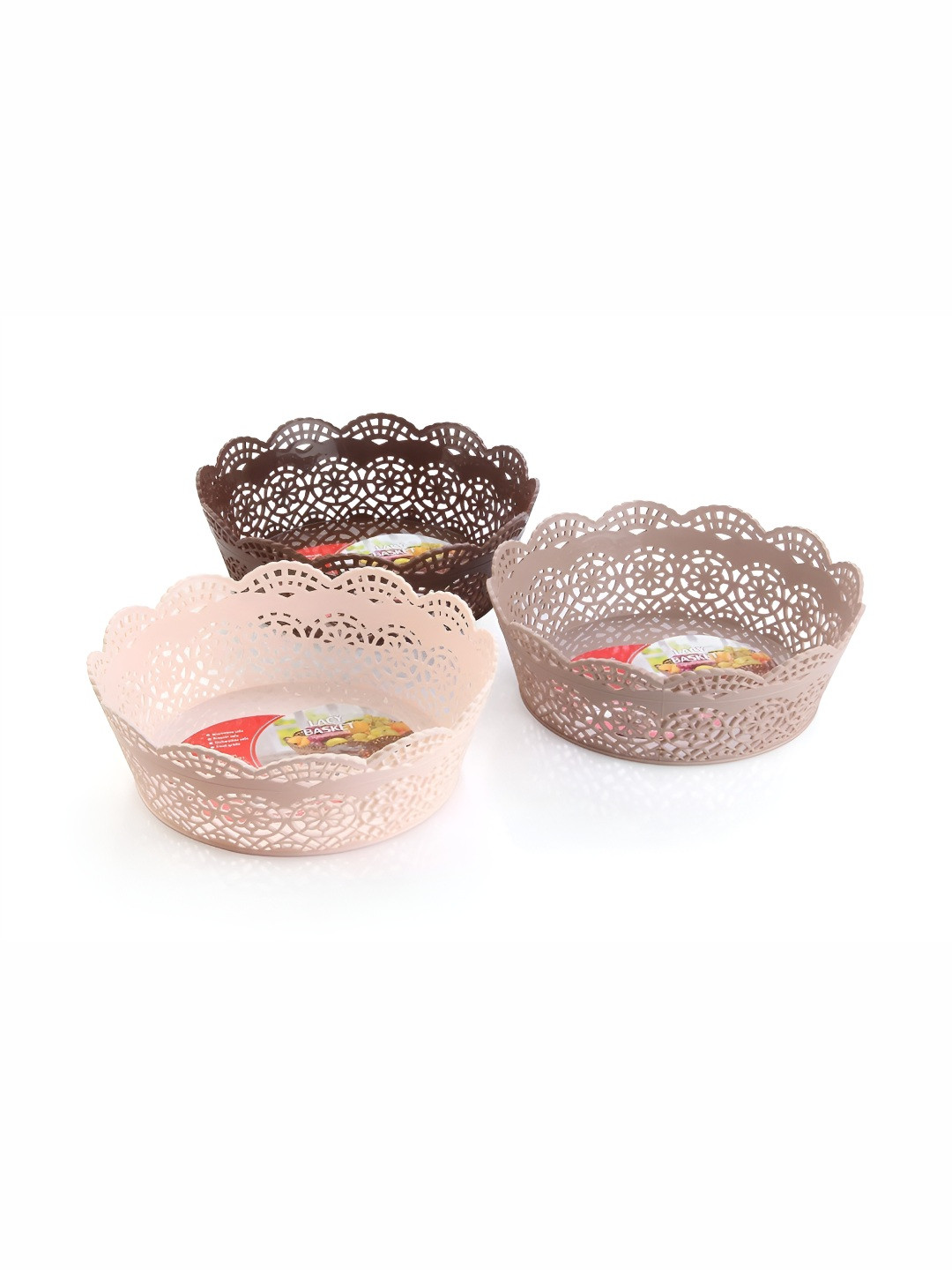 Nayasa Set of 3 Multicolor Lacy Round Multipurpose Storage Basket