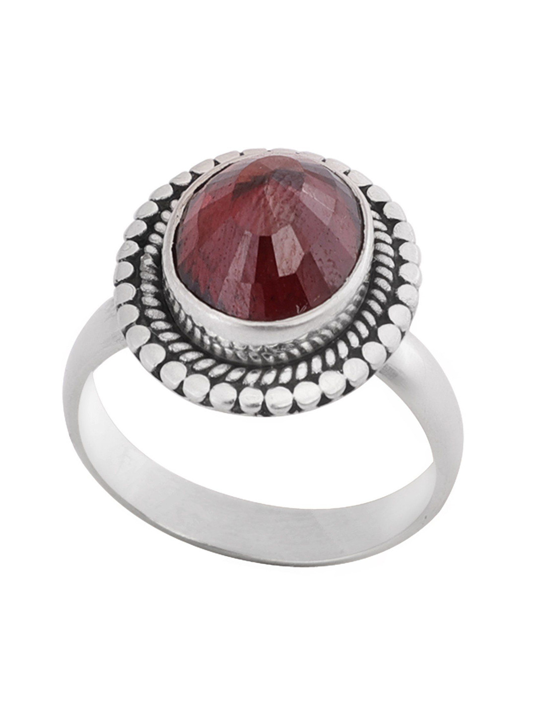 Exotic India Red Stone Stylish Sterling Silver Ring