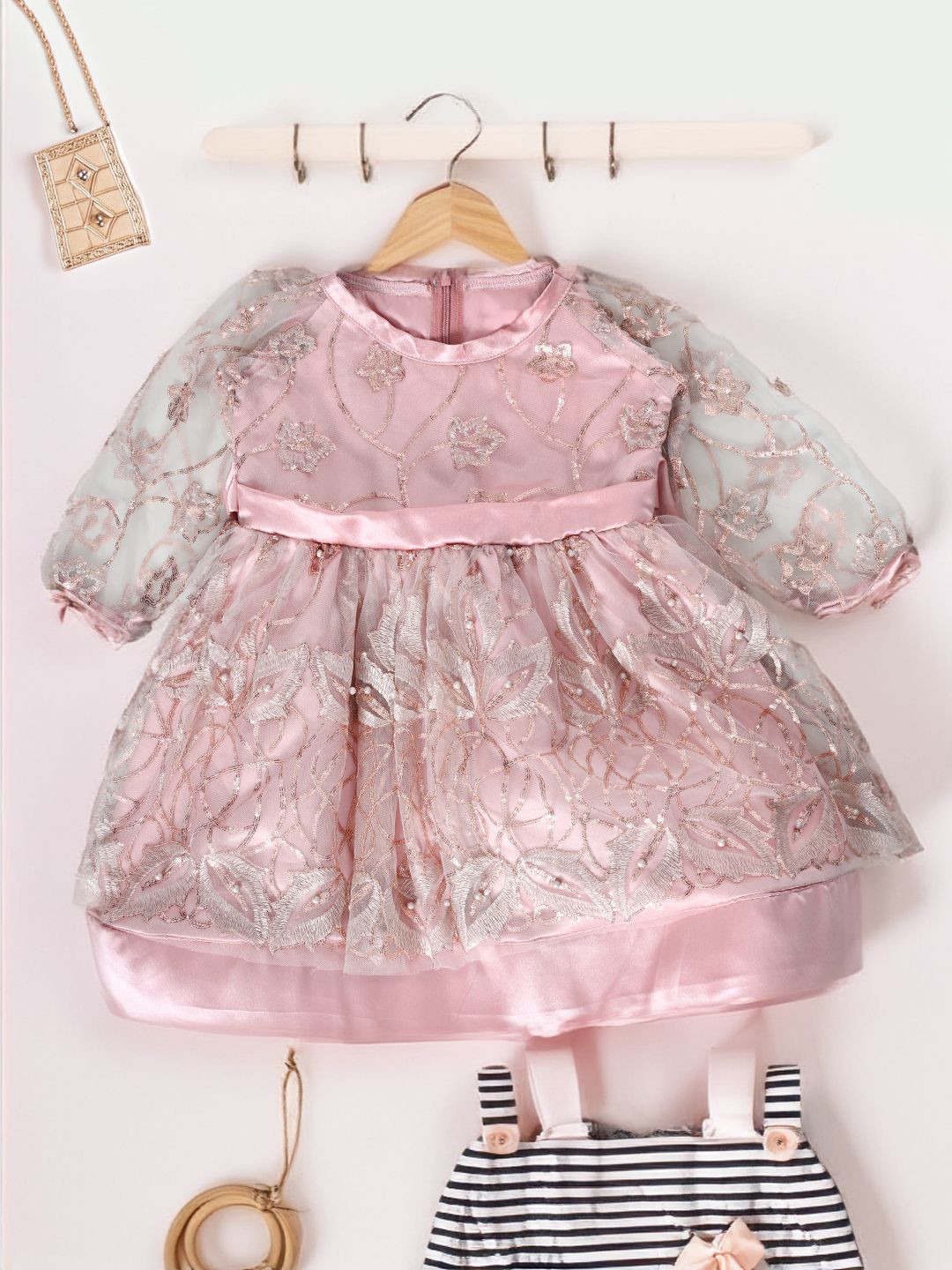 Bella Moda Puff Sleeve Satin Embellished Fit & Flare Dress