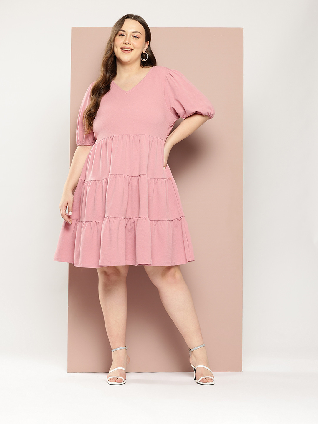 Sztori Plus Size Fit & Flare Tiered Mini Dress