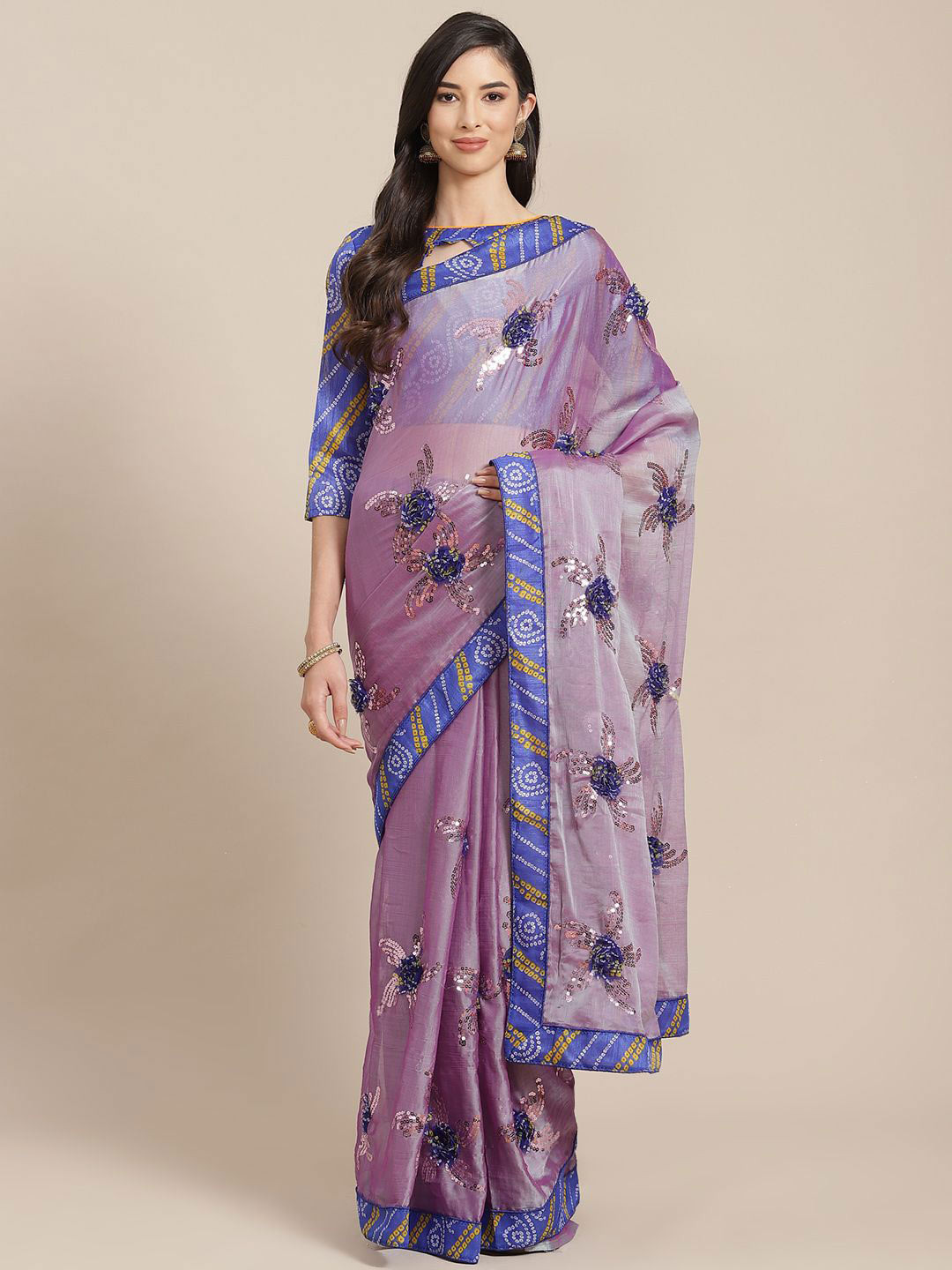 KALINI Embellished Sequinned Heavy Work Saree With Blouse Piece