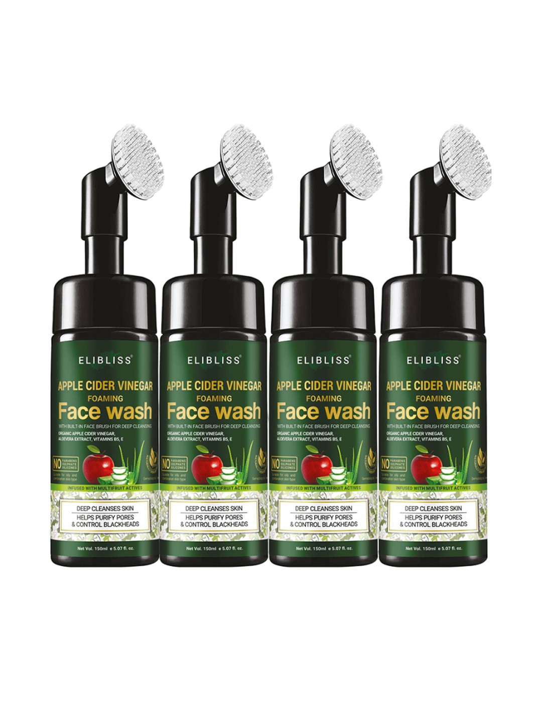 ELIBLISS Set of 4 Apple Cider Vinegar Foaming Face Wash - 600ml Each