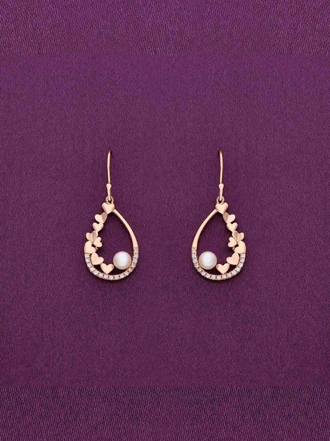KAI JEWEL Rose Gold-Plated 92.5 Sterling Silver Pearls Embedded Drop Earrings