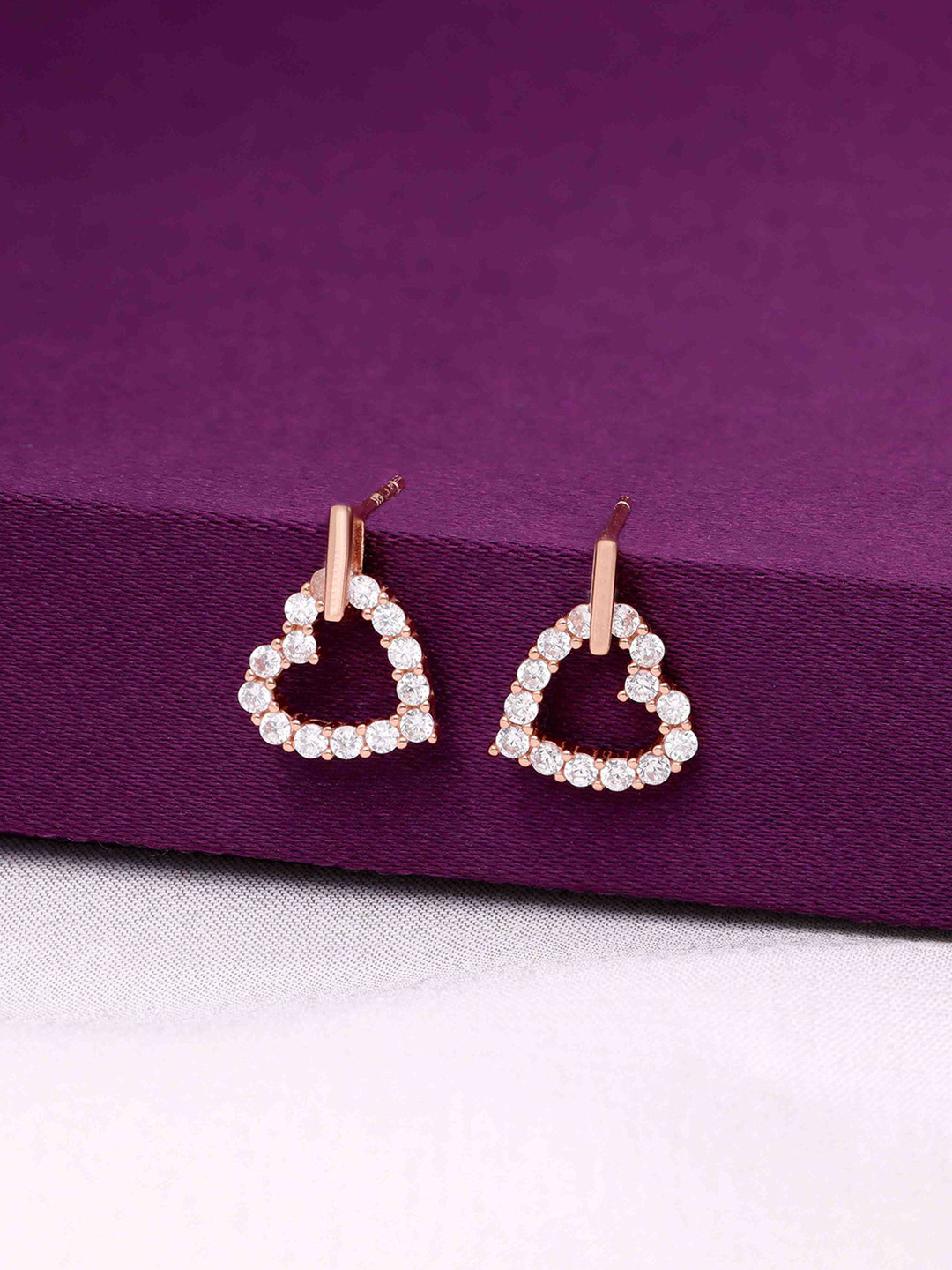 KAIKAI JEWEL Rhodium-Plated 92.5 Sterling Silver Cubic Zirconia Heart Shaped Studs