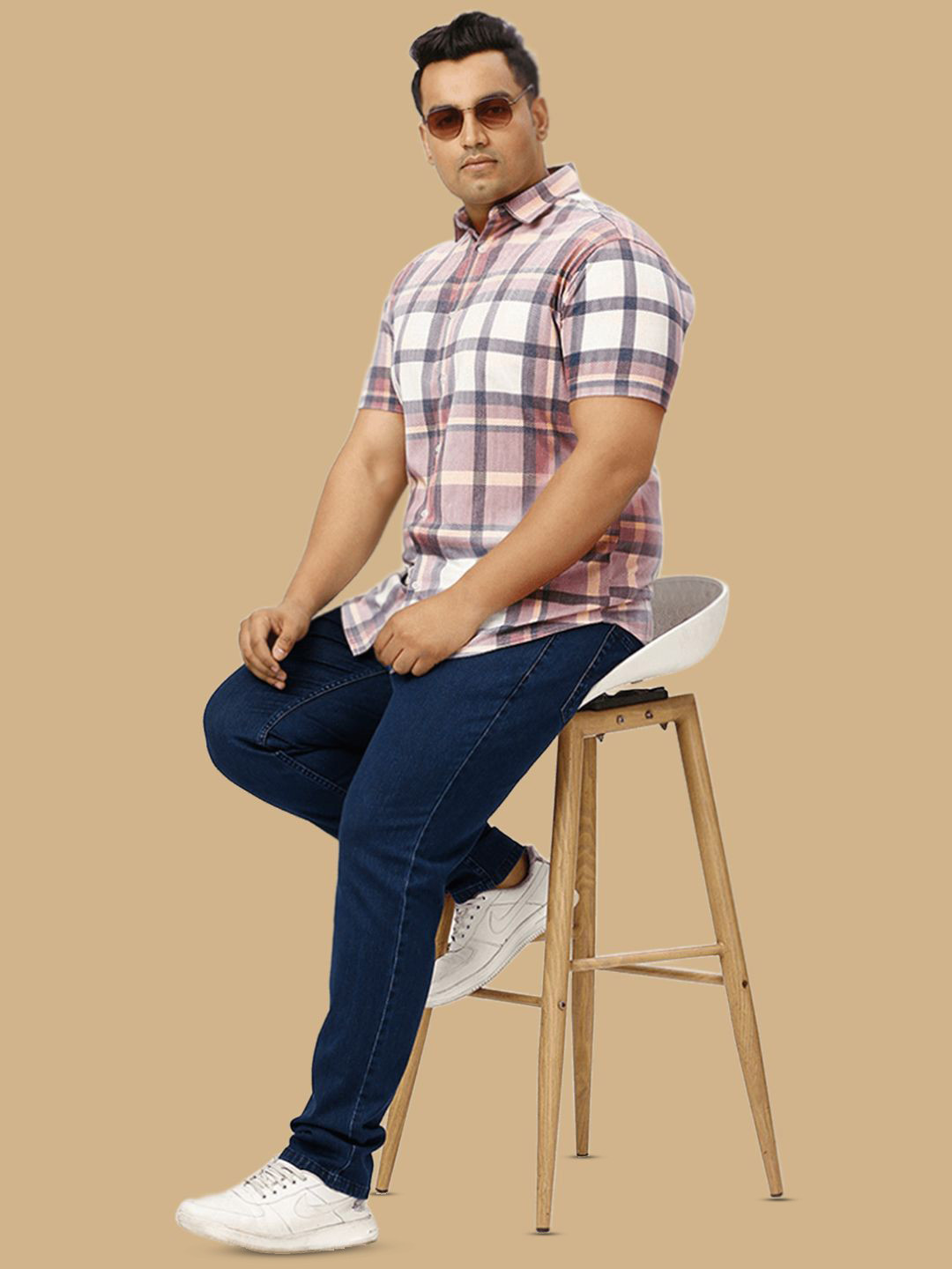 Wear Your Opinion Men Relaxed Plus Size Checkered Washed Effect Knitted Shirt