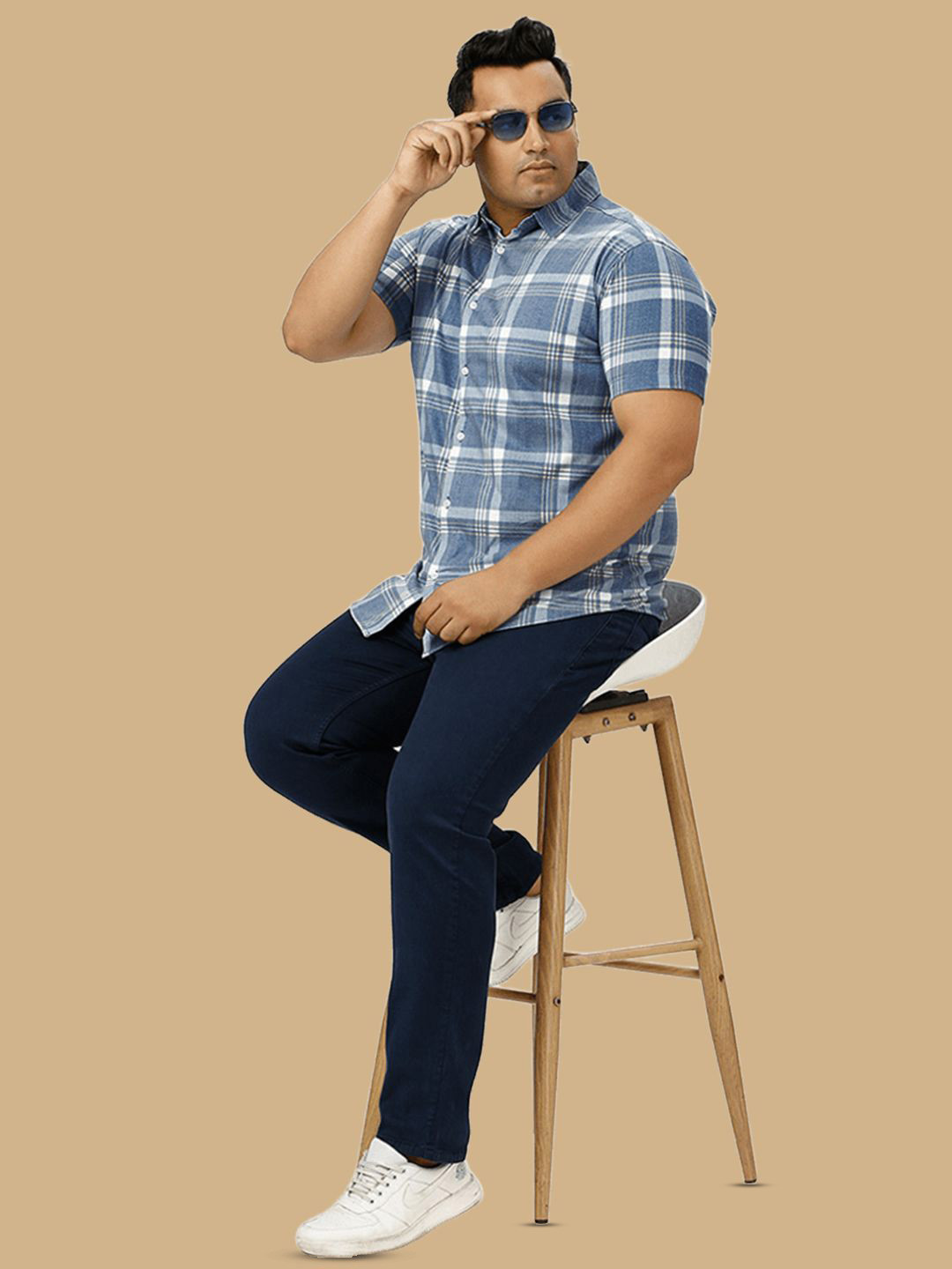 Wear Your Opinion Men Relaxed Plus Size Checkered Washed Effect Knitted Shirt