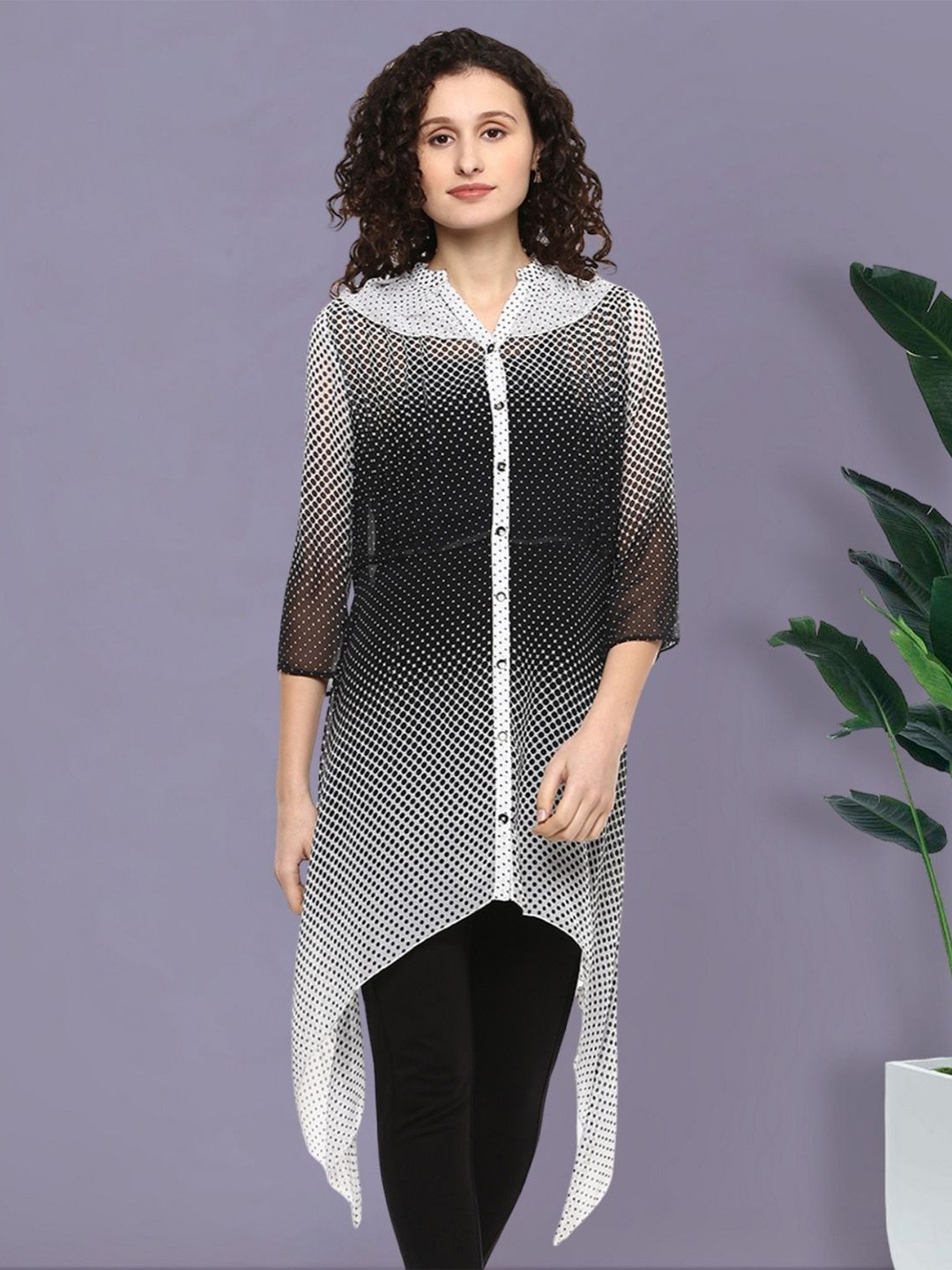 Moda Elementi Geometric Print High-Low Longline Top