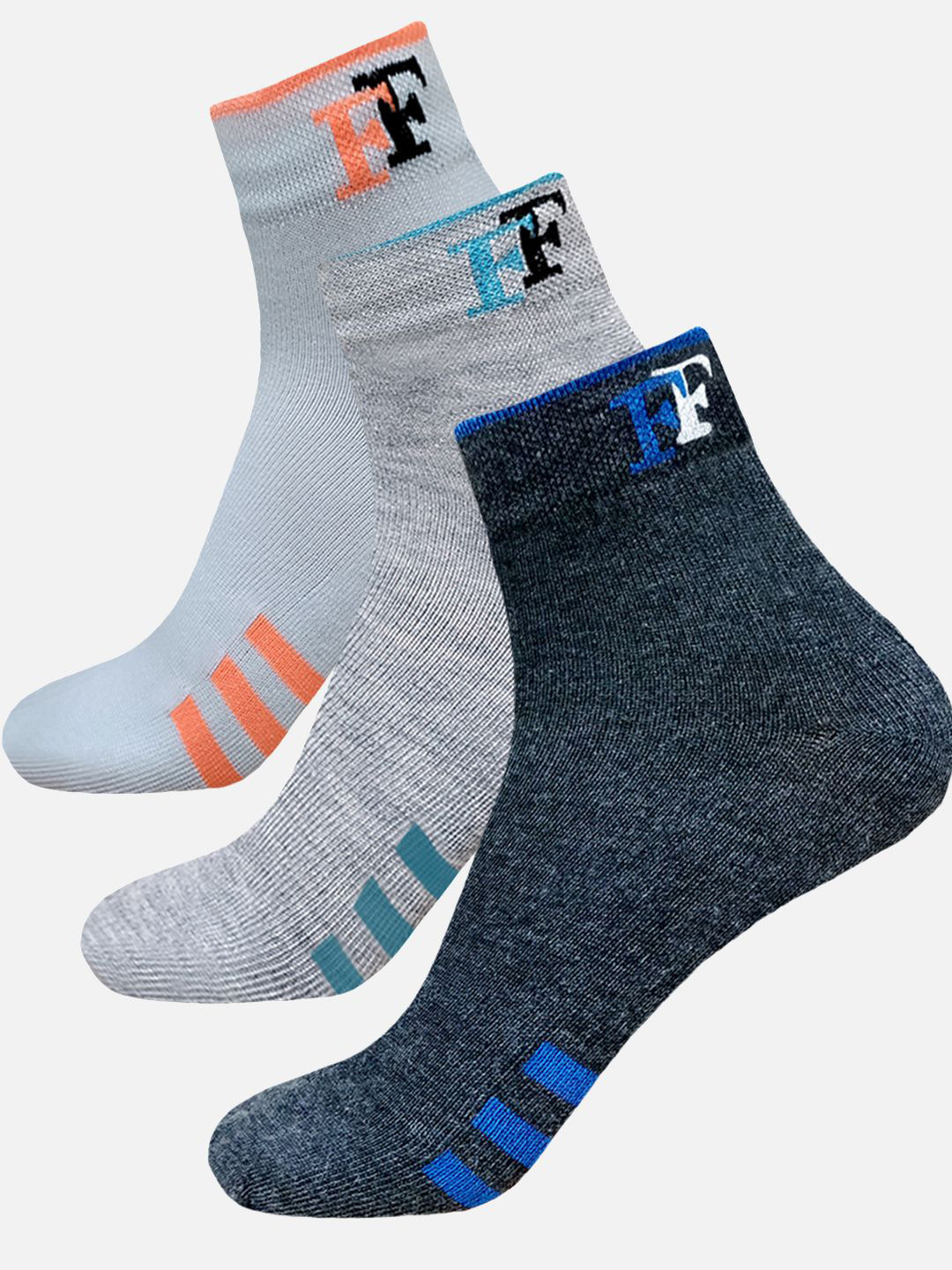 FIMS Men Pack Of 3 Striped Crew Ankle Length Socks