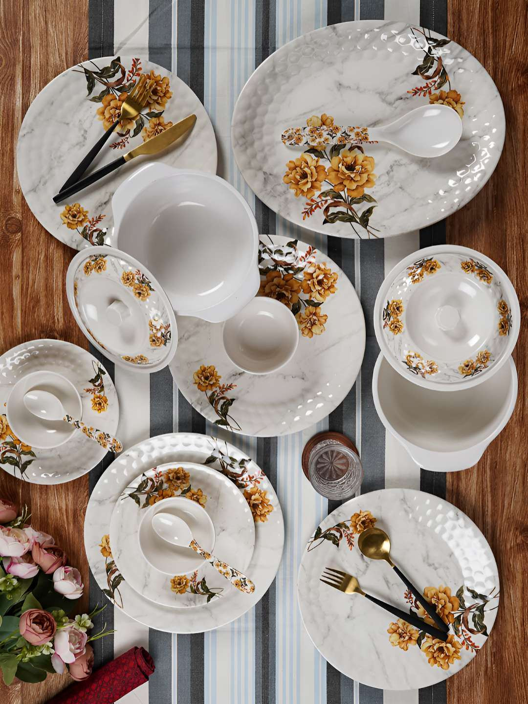CDI Double Coating White Floral Melamine Microwave Safe 41 Piece Dinner Set