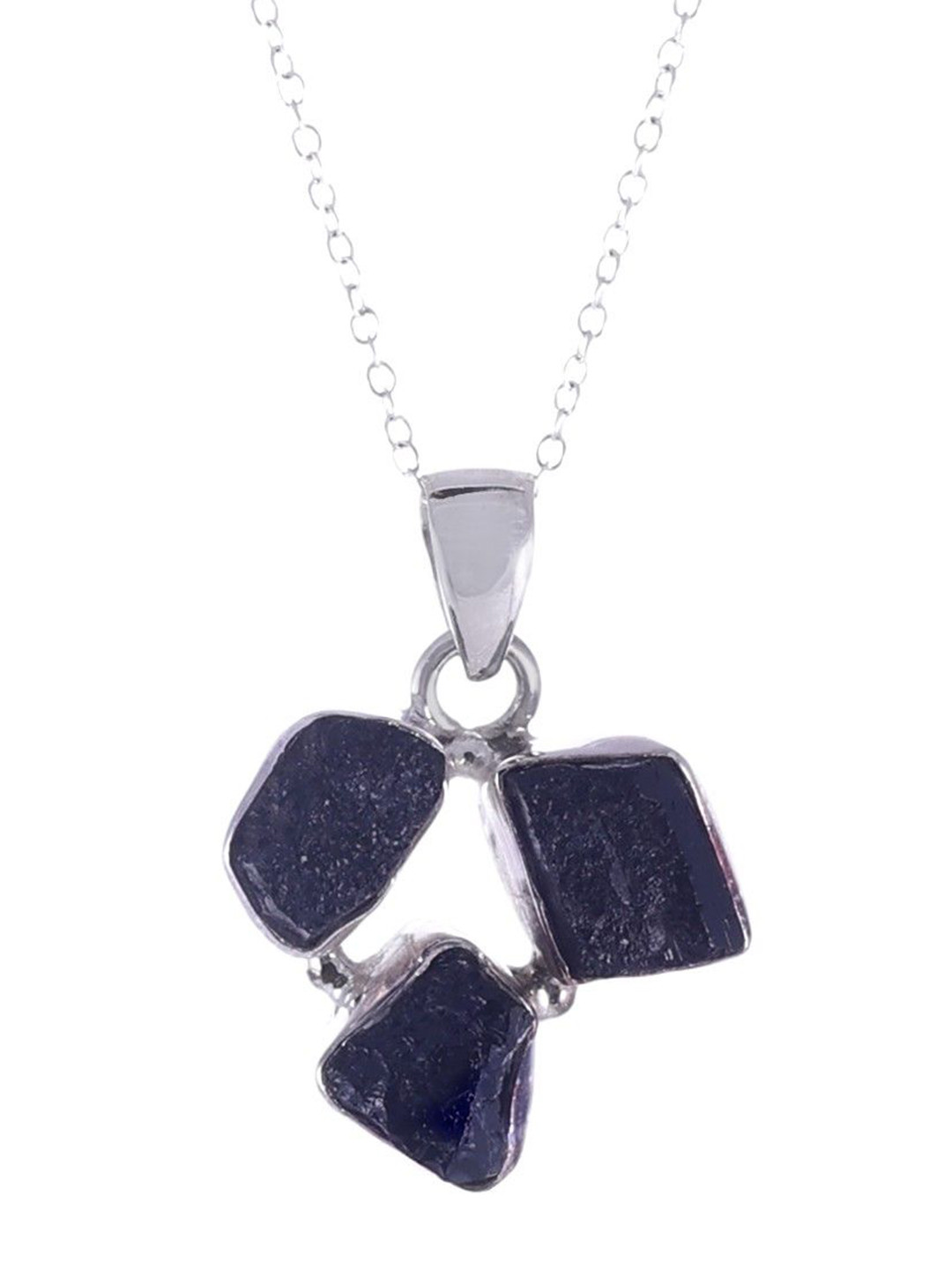 Exotic India Rugged Black Onyx Gemstone Sterling Silver Pendant