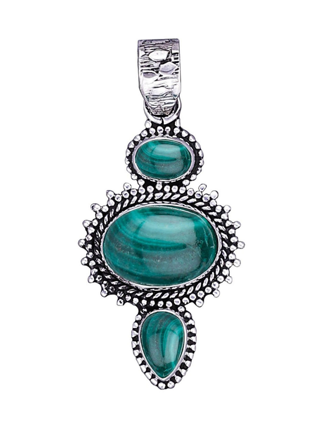 Exotic India Malachite Gemstone Sterling Silver Pendant