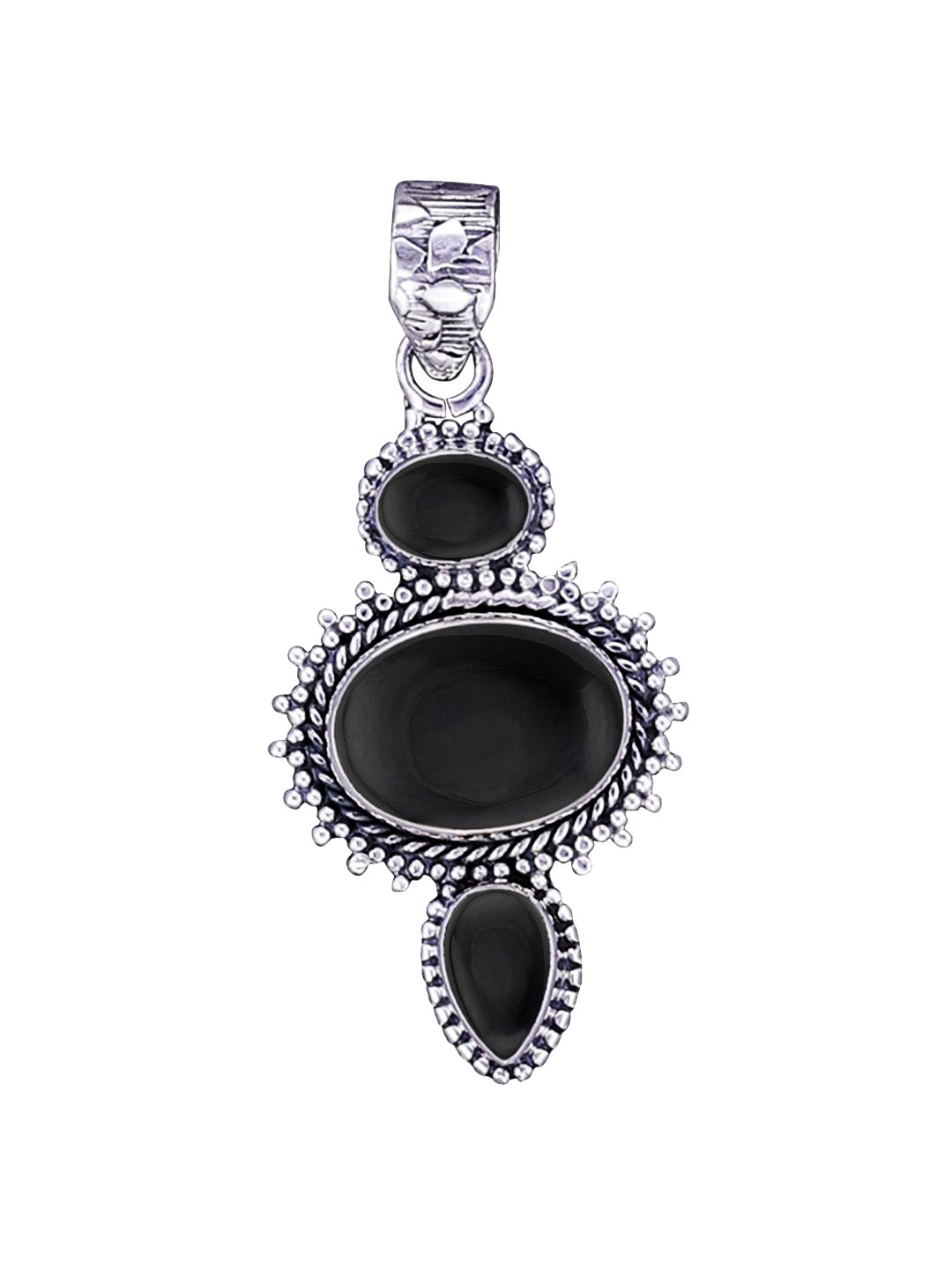 Exotic India Black Onyx Stone Sterling Silver Pendant