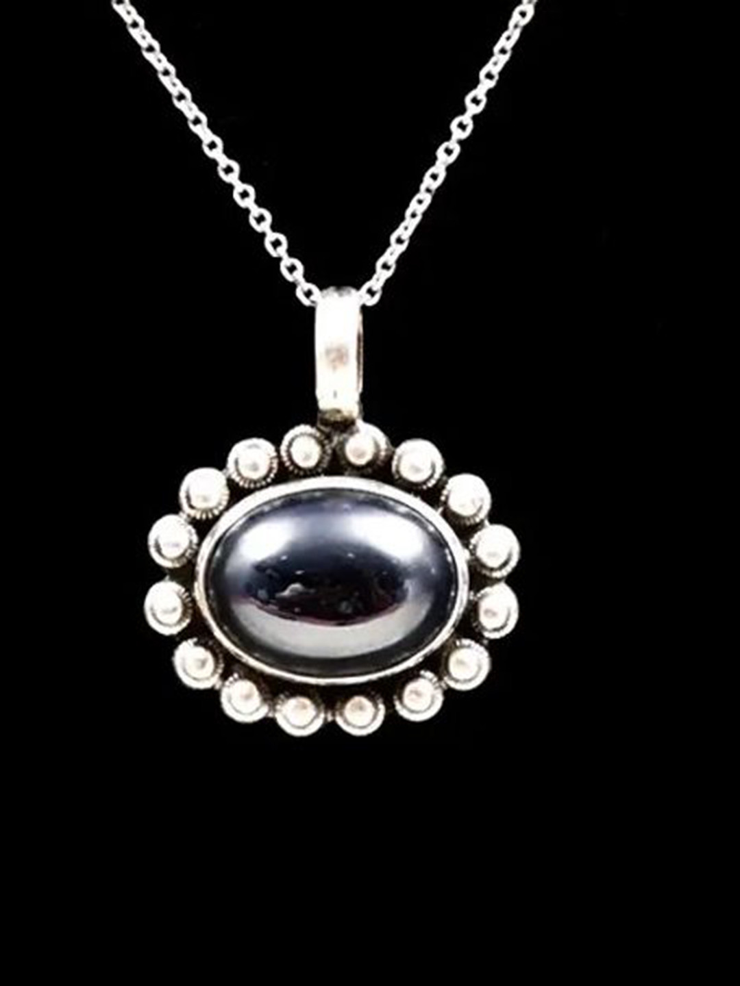 Exotic India Hematite Stone Sterling Silver Pendant