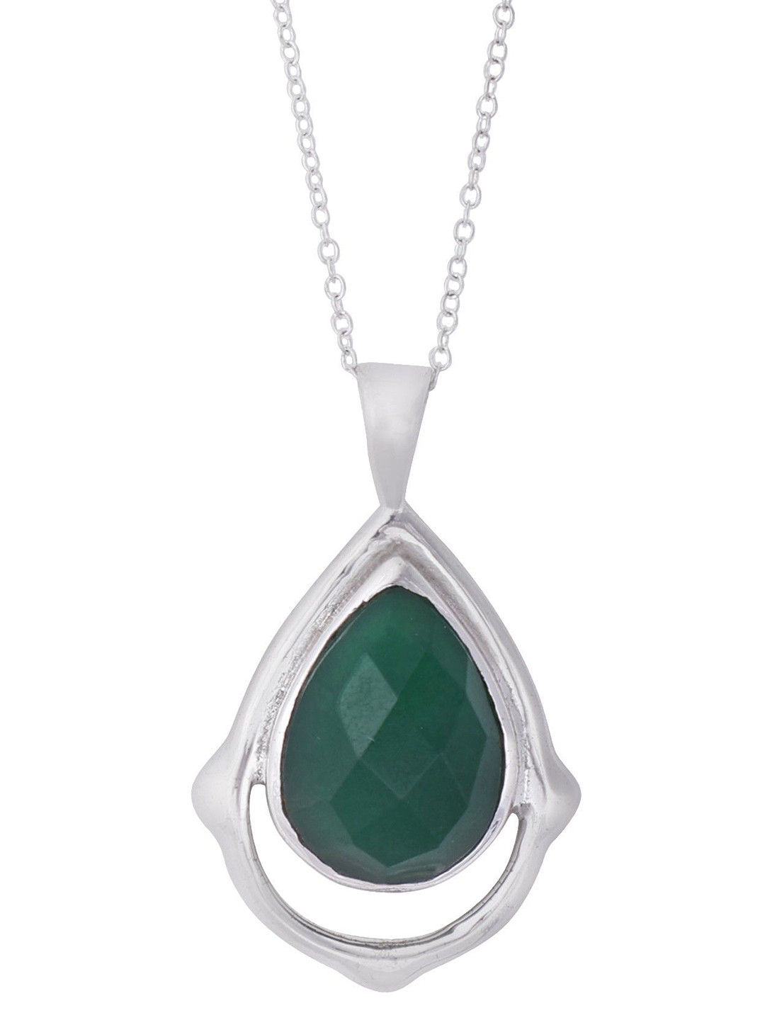 Exotic India Faceted Green Onyx Gemstone Sterling Silver Studded Pendant