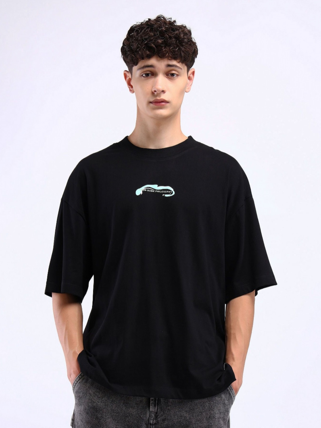 Flying Machine Men Printed Raw Edge Oversized T-shirt