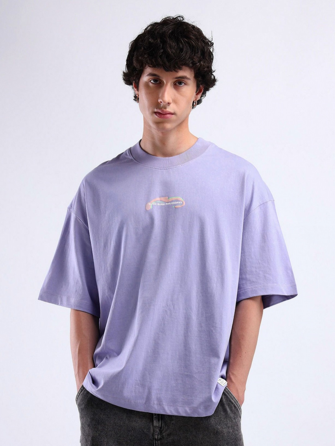 Flying Machine Men Printed Raw Edge Oversized T-shirt