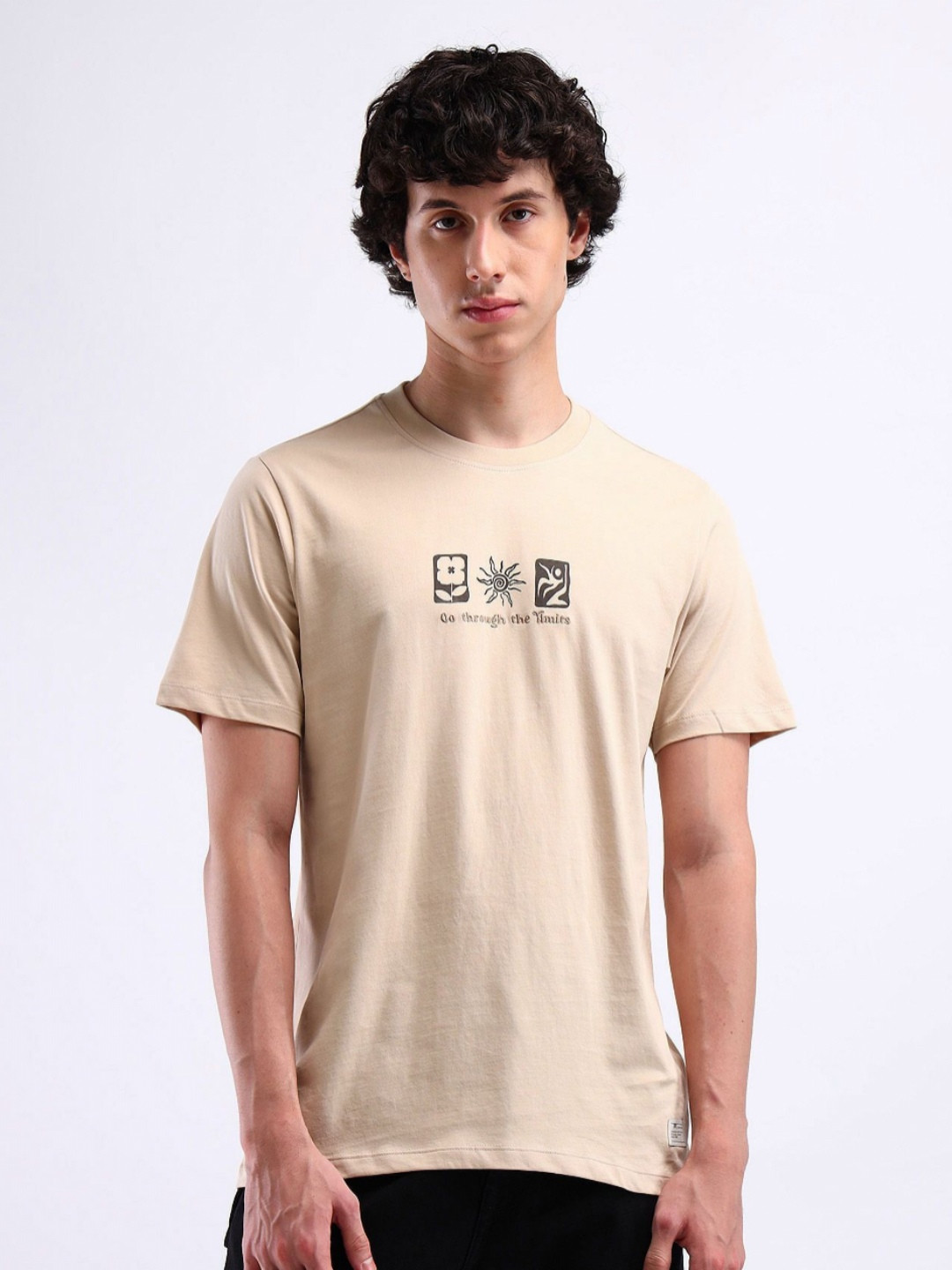 Flying Machine Men Typography Printed Raw Edge T-shirt