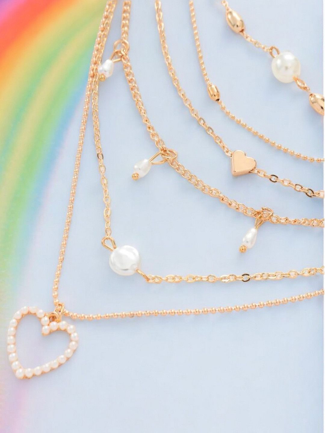 fabula Set Of 5 Beaded Heart Multi Layered Necklace