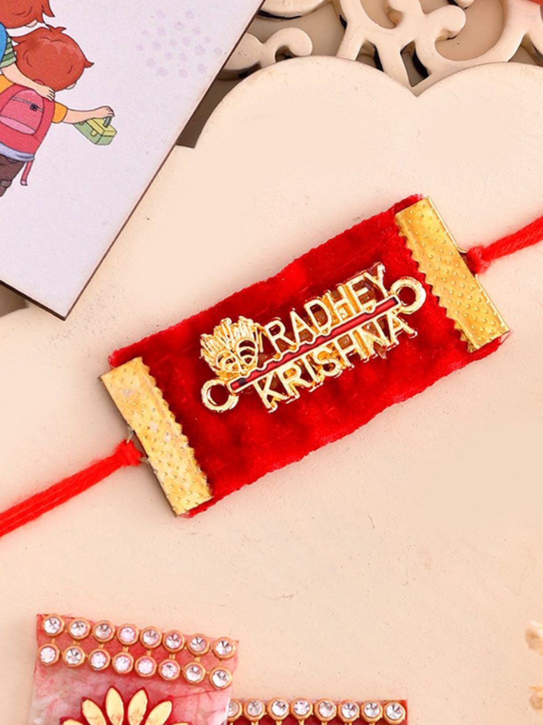 Ascension Radha Krishna Designer Rakhi with Roli Tilak