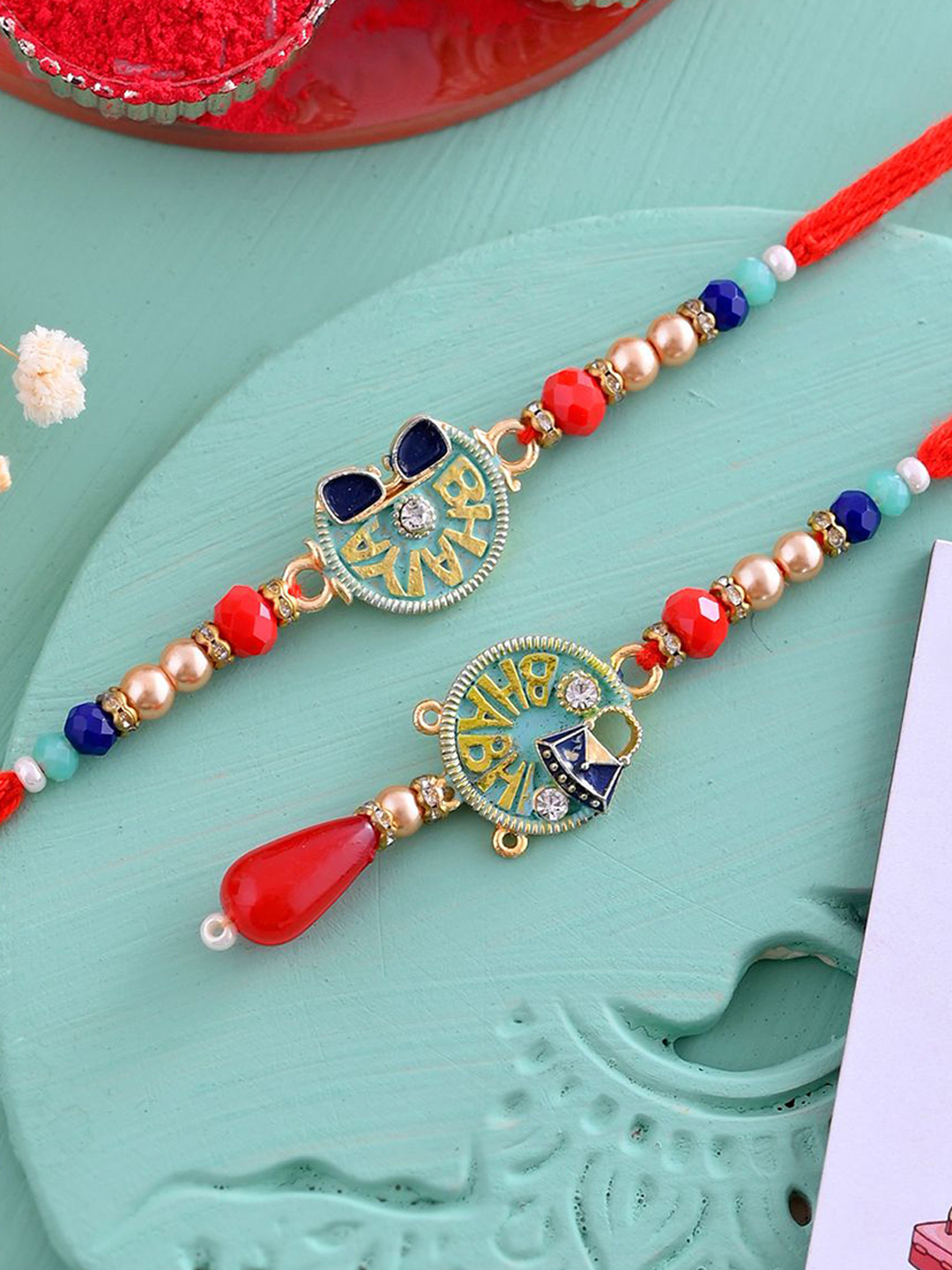 Ascension Set of 2 Beaded Rakhis with Roli Tilak