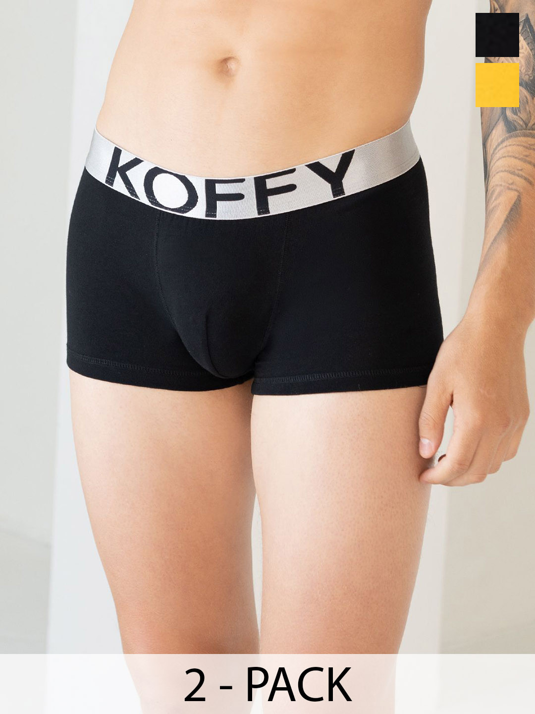 Mast & Harbour X KOFFY Pack Of 2 Men Mid Rise Cotton Breathablity Trunks Mast & Harbour X KOFFY_KI27_BLK_YLW_2PC