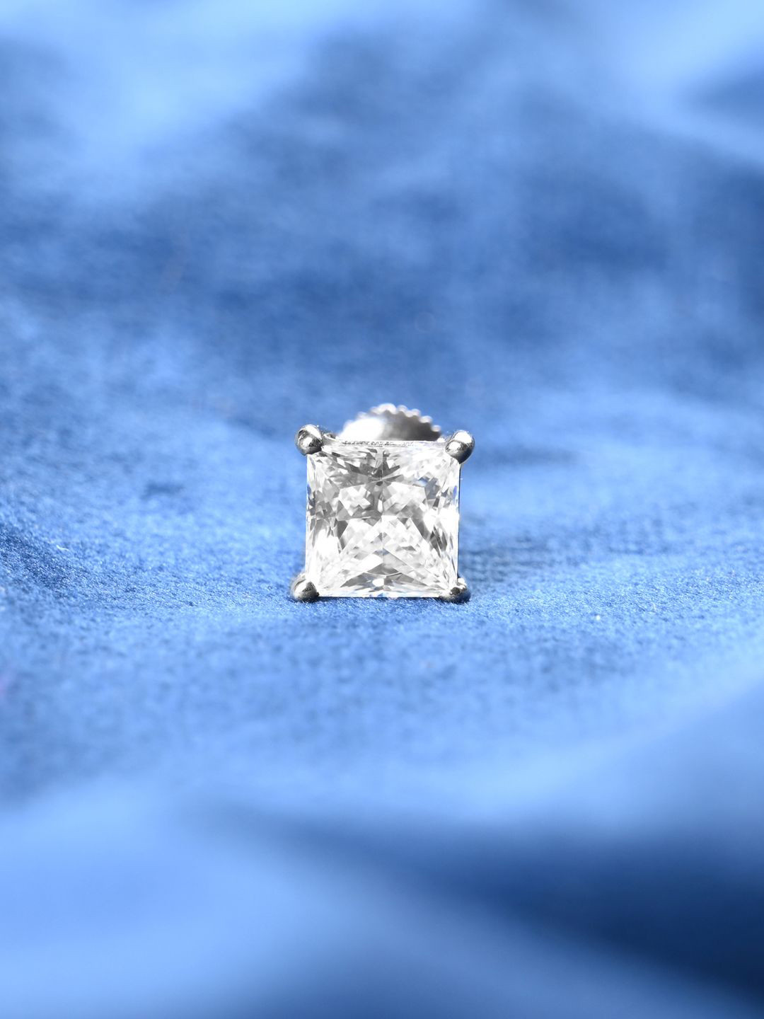 Clara Men Solitaire 925 Sterling Silver Rhodium-Plated CZ Studded Square Studs Earrings