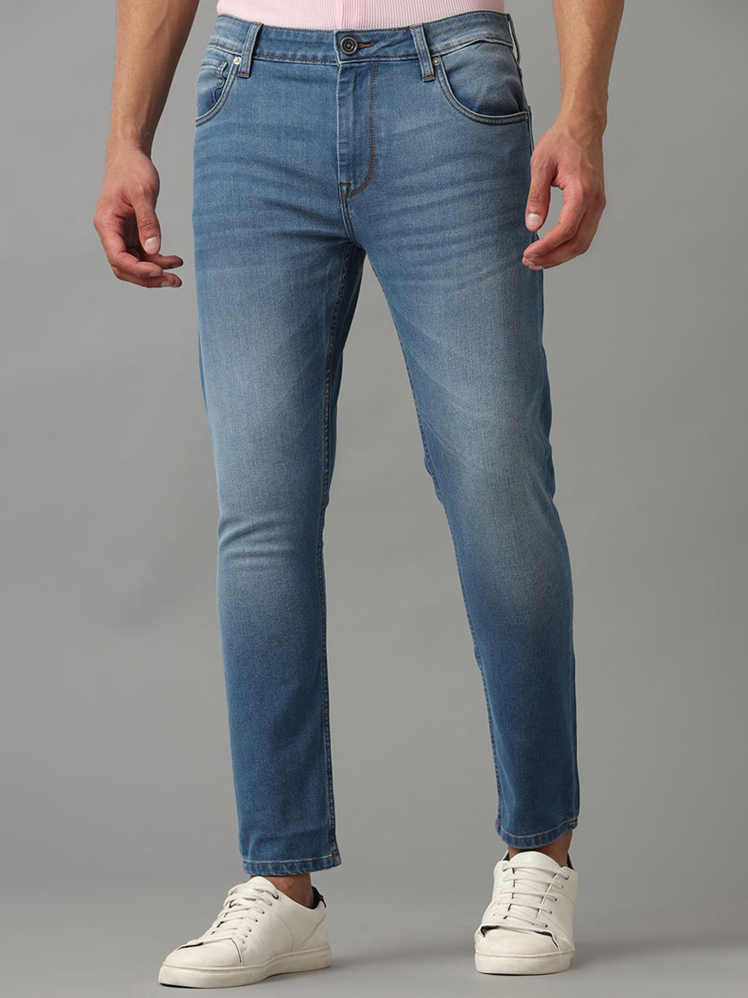 Voi Jeans Men Cropped Comfort Skinny Fit Heavy Fade Stretchable Jeans